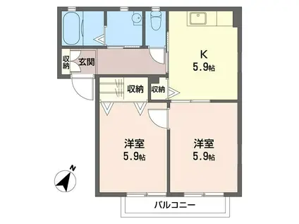 ボンヌシャンスA棟(2DK/2階)の間取り写真