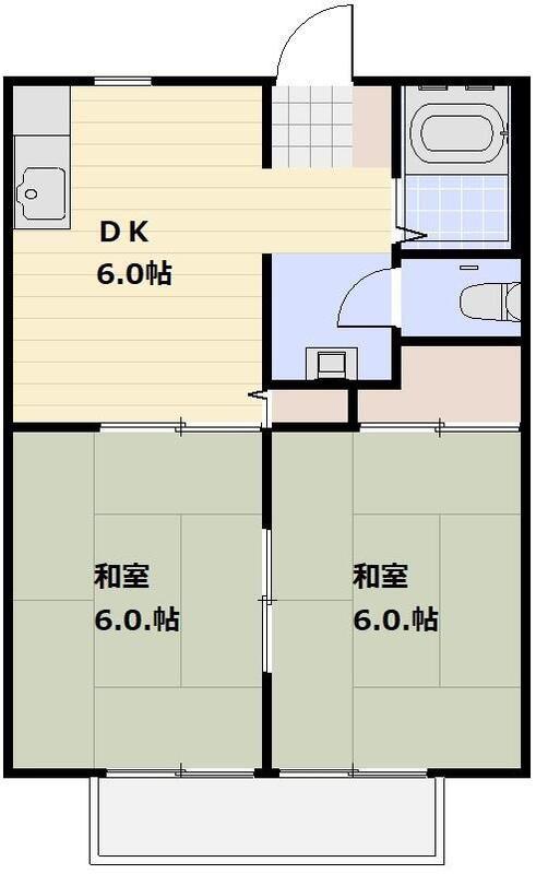 ロータスハイツB棟(2DK/2階)の間取り写真
