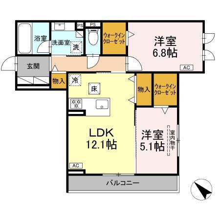 D-AVANCE 柱六番町 II(2LDK/1階)の間取り写真