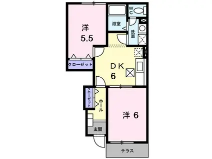 グランソレイユ(2DK/1階)の間取り写真
