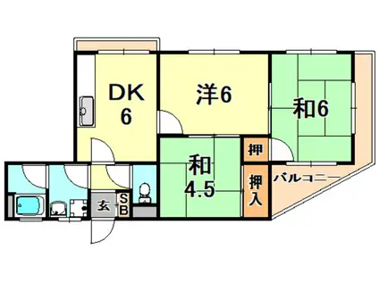 金盃第2ビル高羽荘(3DK/3階)の間取り写真
