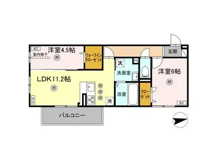 グランツェーレ鷹辻(2LDK/2階)の間取り写真