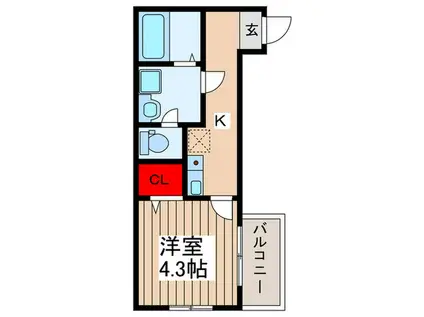 MELDIA 東大宮II(1K/1階)の間取り写真