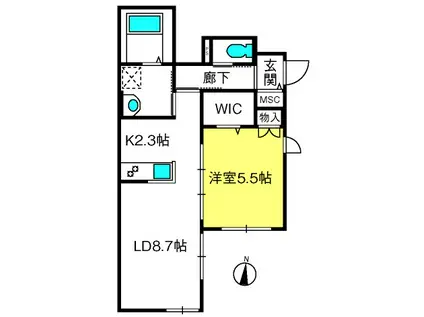 ＪＲ武蔵野線 越谷レイクタウン駅 徒歩9分 2階建 築11年(1LDK/1階)の間取り写真
