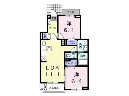 ハ-ベスト ガーデン(2LDK/1階)の間取り写真