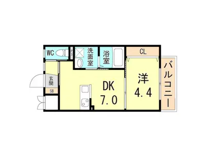 グランメール芦屋南宮町(1DK/1階)の間取り写真