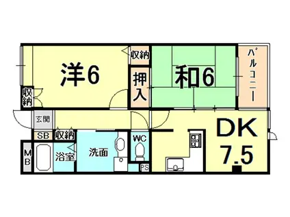 ヒルズ上甲子園(2DK/1階)の間取り写真