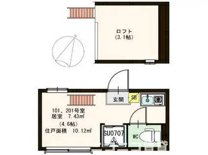 プレジール(ワンルーム/2階)の間取り写真