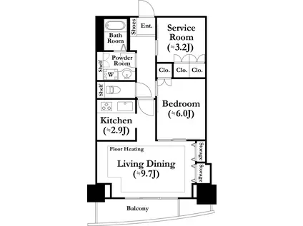 河田町ガーデン(1SLDK/25階)の間取り写真