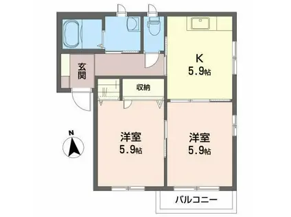 モントレー若宮B(2K/2階)の間取り写真