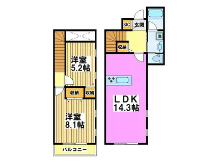 仮 西つつじヶ丘2丁目計画(2LDK/1階)の間取り写真