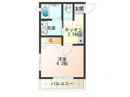 I.RESIDENCE天王寺(1K/2階)の間取り写真
