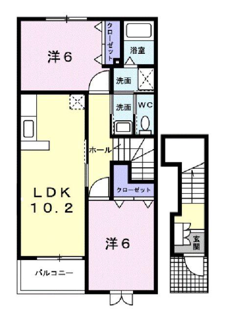 アニメート宝積(2LDK/2階)の間取り写真