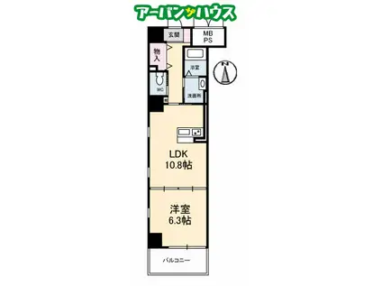 ウエストサイド岡山(1LDK/5階)の間取り写真