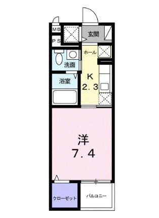 パインズ美園(1K/4階)の間取り写真