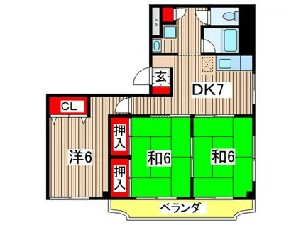 稲毛クレスト(3DK/3階)の間取り写真