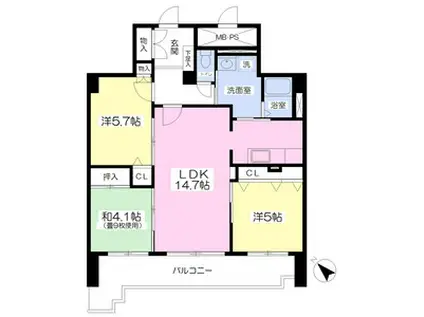 リバティベル月寒(3LDK/9階)の間取り写真
