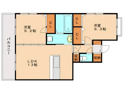 マガール21B棟(2LDK/3階)の間取り写真