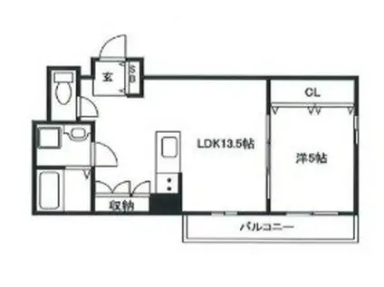ペルル学園通(1LDK/2階)の間取り写真
