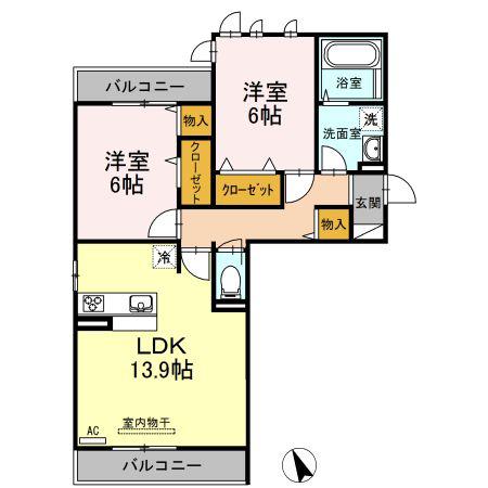 D-ROOMCIII(2LDK/2階)の間取り写真