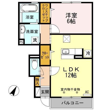 ミクスト A(1LDK/1階)の間取り写真