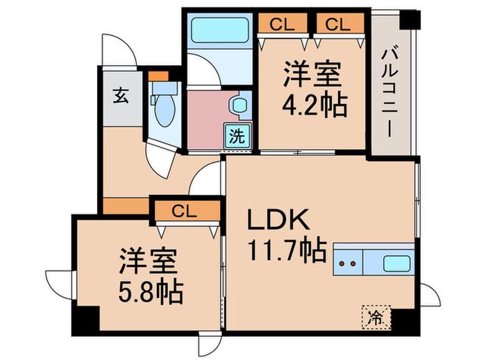 GRAND LATTICE 河原町七条 北棟(2LDK/4階)の間取り写真