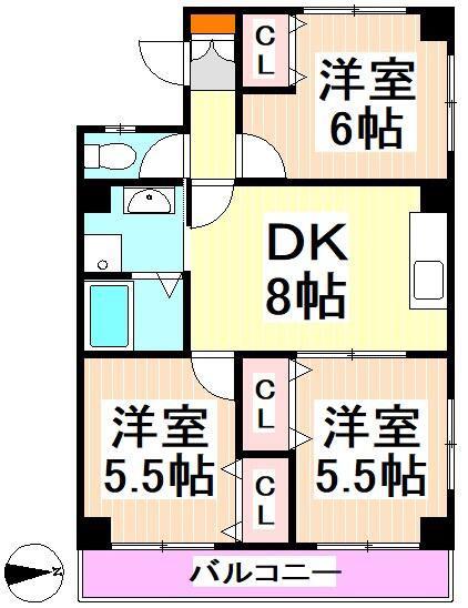 パレス藤(3DK/4階)の間取り写真