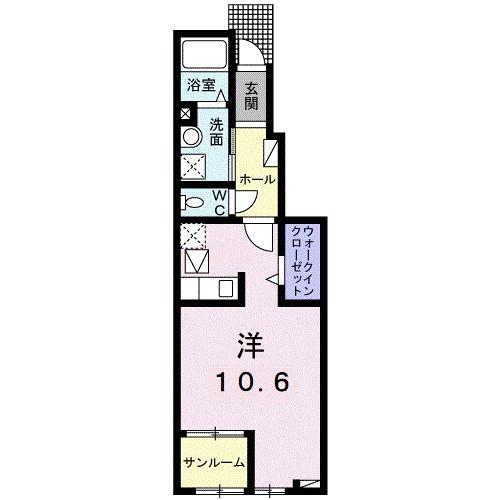 ルーベル宇多津IIA(ワンルーム/1階)の間取り写真