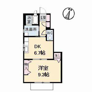 レーヴィンスC棟(1DK/1階)の間取り写真