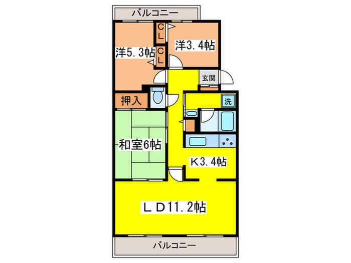 フィール天神町1号館(3LDK/2階)の間取り写真
