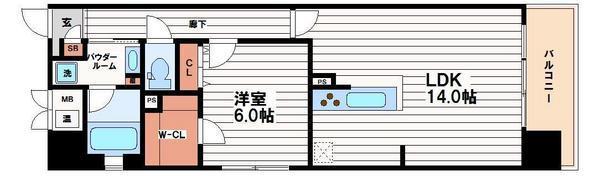 OCEAN松屋町(1LDK/2階)の間取り写真
