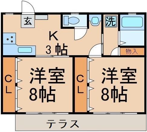富岳荘(2K/2階)の間取り写真