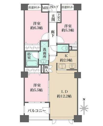 アボリアスコート笹塚ウエスト(3LDK/2階)の間取り写真