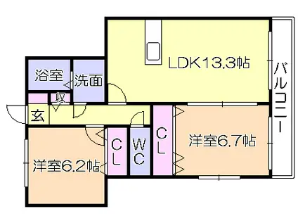 ラフィーネラベンダー(2LDK/2階)の間取り写真