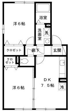 サンガイア A棟(2DK/1階)の間取り写真