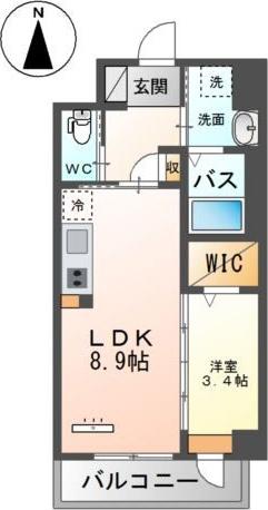 GRANDEUR HAKATA(1LDK/3階)の間取り写真