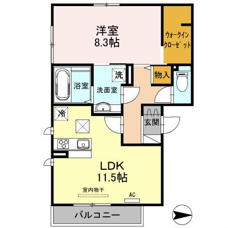 ソレイユ八尾(1LDK/2階)の間取り写真