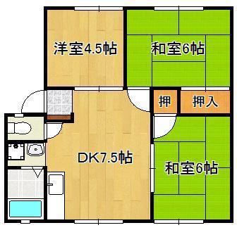 サンビレッジ岡垣A棟(3DK/2階)の間取り写真