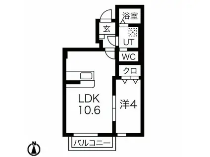 イーストタウンKT(1LDK/1階)の間取り写真