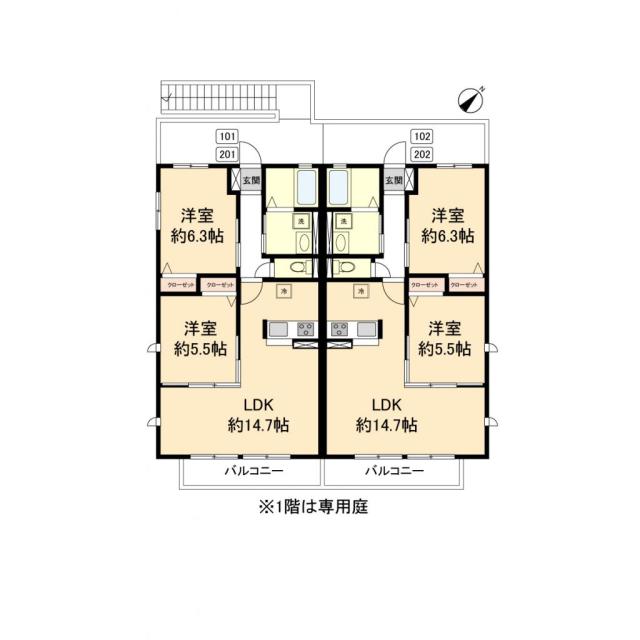 稲場ハイム(2LDK/2階)の間取り写真
