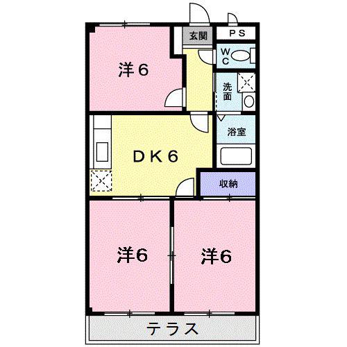 プリシェール藤原台(3DK/1階)の間取り写真