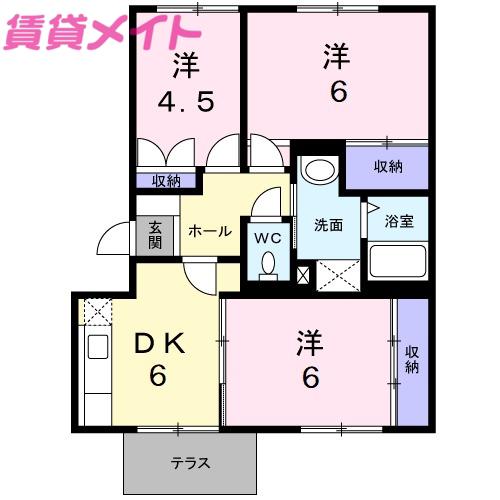 サンフラワーII(3DK/1階)の間取り写真