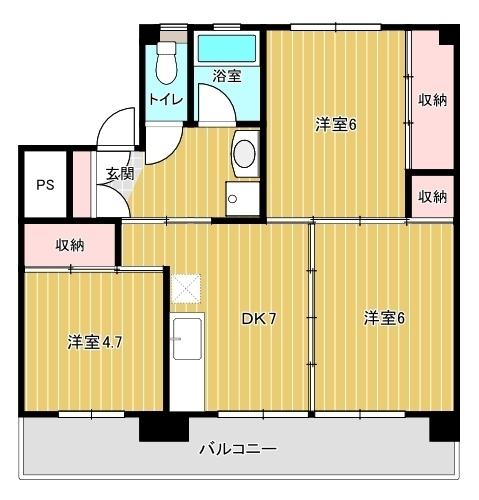 フォンテーヌ北山手S棟(3DK/3階)の間取り写真