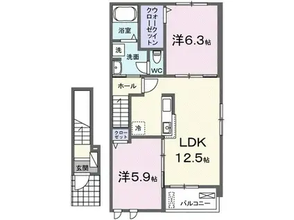 シャンテベールIII(2LDK/2階)の間取り写真