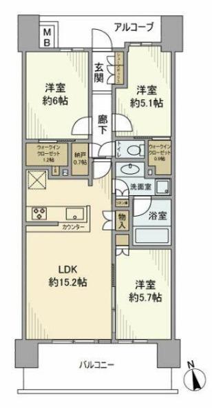 ザ・レジデンス津田沼奏の杜テラス(3LDK/9階)の間取り写真