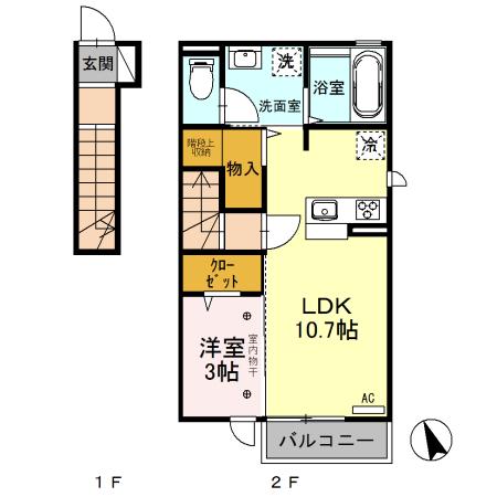 メゾン医大前桜 E(1LDK/2階)の間取り写真