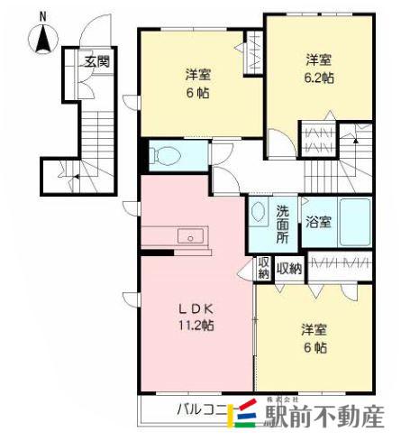 プロヌーヴ萱方(3LDK/2階)の間取り写真