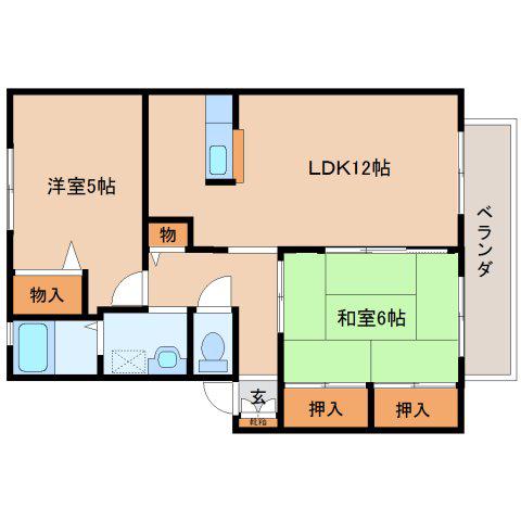 サンハイツ旭 A(2LDK/1階)の間取り写真