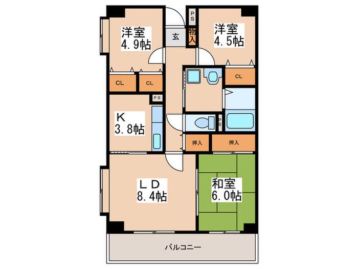 グローリーヒルズII(3LDK/1階)の間取り写真