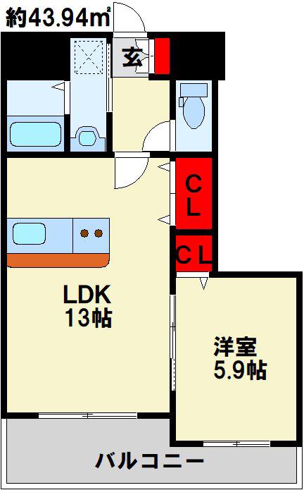 BAY SIDE ASANO(1LDK/6階)の間取り写真